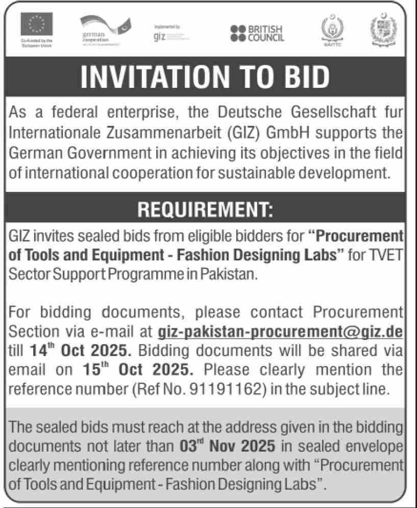Deutsche Gesellschaft fur Internationale Zusmmenarbeit Tender Notice